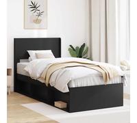 Teenpull Black Bed Frame with Storage and headboard, Wooden Platform Bed, slatted Base, Fits 100 x 200 cm Mattress, Indoor Bedroom Use, Space Saving Design, Easy Assembly