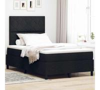 Teenpull Black Box Spring Bed Frame with LED Strips, upholstered headboard, 120 x 200 cm Mattress, Adjustable backrest, Fabric Finish, Modern Bedroom Set for Two, Indoor Use, USB Lighting