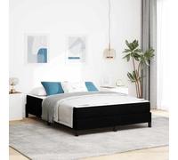 Teenpull Black Box Spring Bed with Mattress 140 x 200 cm Fabric Upholstered Bed Frame for Bedroom, Wooden Slat Support, Durable Indoor Sleeping Solution for Two Adults, Modern Home Use