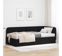 Teenpull Black Corner Bed Frame with Reversible headboard, 90 x 200 cm upholstered Polyester, Plywood Base, Includes Foam Mattress, Space Saving Sofa Bed for Guest Room, Indoor Use, 140 kg Support
