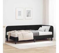 Teenpull Black L Shaped Corner Bed Frame, 90 x 200 cm Velvet Upholstery, Plywood Structure, Reversible headboard, Foam Mattress Included, Space Saving Sofa Bed for Bedroom, Guest Room, Indoor Use