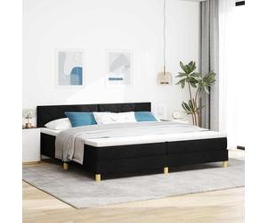 Teenpull Black LED Box Spring Bed Frame, 200 x 200 cm Fabric, sommier Base with upholstered headboard, USB RGB Light Strips, Adjustable Height, for Modern Bedroom Comfort and Support