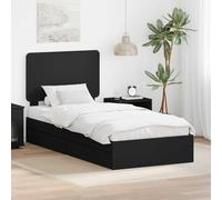 Teenpull Black Storage Bed Frame 90 x 190 cm Engineered Wood with slatted Base headboard, Drawer Storage, Compact Bedroom Platform Support for One Sleeper and Easy Assembly
