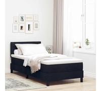 Teenpull Black upholstered Box Spring Bed with Manual Adjustable headboard, 80 x 200 cm, Wooden Frame, Medium Firm Mattress, Modern Bedroom Support and Comfort for Indoor Use