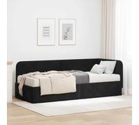Teenpull Black Velvet Corner Bed Frame, 80 x 200 cm, L Shaped Platform, Reversible headboard, Space Saving Sofa Bed for Bedroom, Durable Plywood Support, Indoor Use