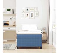 Teenpull Blue Box Spring Bed 90 x 200 cm Corduroy Upholstered Bed Frame Solid Pine Wood, Fixed Slat Support, Modern Bedroom Platform for One Person, Indoor Use, Durable Design