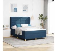 Teenpull Blue Box Spring Bed Set with Mattress 200 x 140 cm Upholstered Fabric, Adjustable Headboard, Slatted Base, Bedroom Support for Two, 280 kg Capacity, Modern Home Comfort