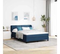 Teenpull Blue Box Spring Bed with Adjustable Headboard, 140 x 200 cm upholstered Fabric, Sturdy Frame, Medium-Firm Mattress, Two Height Settings, for Bedroom, Guest Room, Indoor Use