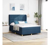 Teenpull Blue Box Spring Bed with Manual Headboard, 200 x 140 cm Upholstered Frame, Firmness Medium Mattress, Wooden Structure, Indoor Bedroom Comfort for Two, Durable Support