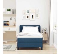 Teenpull Blue Box Spring Bed with Mattress, 100 x 200 cm Fabric Upholstered Frame, Adjustable Headboard, Wooden Structure, Pocket Spring Support, Bedroom Use for One Sleeper