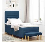 Teenpull Blue Box Spring Bed with upholstered headboard, 200 x 90 cm Fabric Frame, Medium Firmness Foam Mattress, Wooden Structure, Bench, Indoor Bedroom Setup for One Person