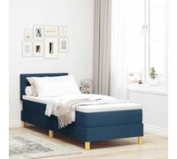 Teenpull Blue Box Spring Bed with upholstered headboard, 80 x 200 cm Mattress, Wooden Frame, Medium Firmness, Adjustable Two Height Positions, Indoor Bedroom Support, Easy Assembly