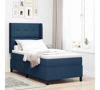 Teenpull Blue Box Spring Bed with upholstered headboard, Manual Adjustable Design, 200 x 100 cm Mattress, Wooden Frame, Medium Firm Pocket Spring Support, Indoor Bedroom Use, for One Person