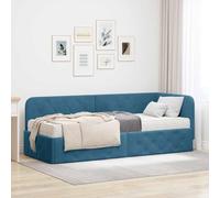 Teenpull Blue Corner Bed Frame upholstered in Velvet, L Shaped Design for 80 x 200 cm Mattress, Reversible headboard, Space Saving Sofa Bed for Bedroom, Indoor Use, Easy Assembly