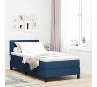 Teenpull Blue upholstered Box Spring Bed with Manual headboard, Wood Frame, 100 x 200 cm Mattress, Medium Firmness, Two Height Settings, Indoor Bedroom Comfort and Support