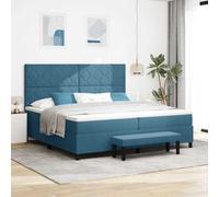 Teenpull Blue Velvet Box Spring Bed 200 x 200 cm, upholstered headboard, Wooden Frame, Medium Firm Foam Mattress, Modern Bedroom Platform for 2 Adults, Indoor Comfort and Support