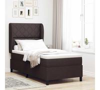 Teenpull Brown Box Spring Bed 100 x 200 cm Fabric upholstered Bed Frame with Adjustable wingback headboard Mattress Topper and Support for Bedroom Rest, Modern Interior, One Person