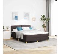 Teenpull Brown Dark Box Spring Bed with Cushion, 140 x 200 cm Fabric upholstered Bed Frame, Adjustable headboard, Medium Firm Foam Mattress, slatted Support for Bedroom Comfort and Stable Sleep