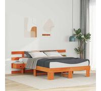 Teenpull Brown Pine Wood Bed Frame 140 x 190 cm, Platform Slat Base, Solid Structure with headboard, 220 kg Support, Easy Assembly for Bedroom Rest and Warm Seasonal Decor