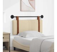 Teenpull Cabecero Colgante con luz LED Crema tapizado en PU Antiguo, Estructura Madera y Metal, Soporte Pared con Correas extraíbles, diseño Rectangular para Dormitorio Juvenil y hogar Descanso