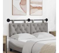 Teenpull Cabecero Colgante Gris Claro de Terciopelo con luz LED, Respaldo tapizado Acolchado para Dormitorio, Estructura de Madera y Metal, Montaje en Pared para habitación Juvenil y hogar