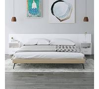 Teenpull Cabecero de Cama Madera contrachapada Blanco con 2 mesitas de Noche flotantes, Panel Soporte Pared para Dormitorio Juvenil, Estructura somier y Espacio Almacenamiento