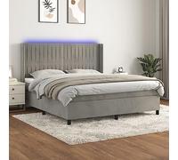 Teenpull Cama Box Spring colchón y LED Gris Claro 160x200 cm con Estructura tapizada en Terciopelo, cabecero Ajustable, lámparas LED de Colores, Soporte para Dormir y Almacenamiento en hogar