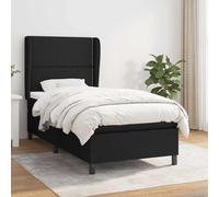 Teenpull Cama Box Spring con colchón de Tela Negra 90x190 cm Estructura con cabecero Ajustable Soporte para Dormir y Descanso en hogar Dormitorio con Base tapizada y Nido abatible