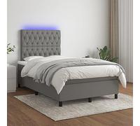 Teenpull Cama Box Spring con colchón y Tira LED de Colores para Dormitorio Juvenil o Adulto de 120x200 cm, Estructura de Soporte tapizada Gris Oscuro con cabecero Ajustable y Almacenamiento