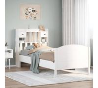 Teenpull Cama con estantería en Madera Maciza Blanca 75x190 cm Estructura con somier Base de láminas cabecero con Almacenamiento y cajones para dormitorios Juveniles Adultos e Infantiles