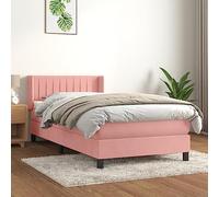 Teenpull Cama con Estructura de Cama, somier y cabecero tapizado en Terciopelo Rosa 90x190 cm, Soporte de lámina, Plataforma y Nido abatible para Dormitorio Juvenil o Adulto con Almacenamiento