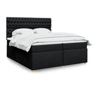 Teenpull Cama con Estructura de somier y cabecero tapizado en Tela Negra 200x200 cm con colchón de muelles ensacados y Topper extraíble para Dormitorio Juvenil o Adulto con Soporte y Ahorro de
