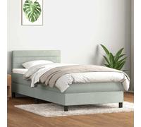 Teenpull Cama con Estructura de somier y cabecero tapizado en Terciopelo Gris Claro 80x210 cm con colchón de muelles ensacados y Topper Transpirable para Dormitorio Juvenil o Adulto