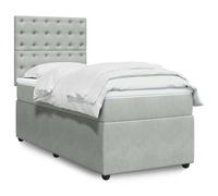 Teenpull Cama con Estructura de somier y cabecero tapizado en Terciopelo Gris Claro para Dormitorio Juvenil o Adulto con Base abatible y Espacio de Almacenamiento Integrado 90x190 cm
