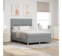 Teenpull Cama con somier con colchón, luz LED, tela gris claro, 140 x 190 cm, juego de dormitorio acolchado, mueble moderno