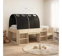 Teenpull Cama con Tunel 3 uds, Roble Sonoma y Negro, Madera de ingenieria, somier con Listones, Estructura compacta para Dormitorio, Dormitorio Juvenil, Descanso y