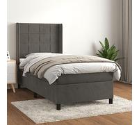 Teenpull Cama de Estructura con somier y colchón de 90x190 cm en Terciopelo Gris Oscuro con cabecero Ajustable y Soporte de dureza Media para dormitorios Juveniles y Adultos con Espacio de almacenaje