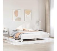Teenpull Cama de Madera Maciza de Pino Blanca 180x200 cm con somier de láminas Base de almacenaje y cabecero versátil para dormitorios Juveniles Adultos Infantiles con cajones abatibles y Soporte