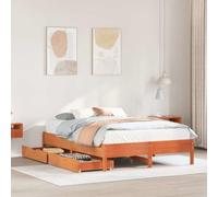 Teenpull Cama de Madera Maciza de Pino marrón Cera con Estructura y somier de láminas para colchón de 140x200 cm, con Dos cajones de almacenaje en el Dormitorio, Ideal para Adultos e Infantiles