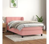 Teenpull Cama Estructura con cabecero tapizado en Terciopelo Rosa 90x200 cm con colchón ensacado y sobrecolchón para Dormitorio Juvenil o Adulto con Soporte Ajustable y