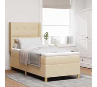 Teenpull Cama somier Base Crema 90 x 190 cm con cabecero Ajustable, Estructura de Madera elaborada, colchón de firmeza Media y Patas Doradas para Dormitorio Interior