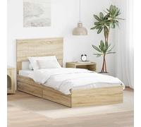 Teenpull Cama somier Base lecho canapé cabecero Roble Sonoma 90 x 200 cm, Estructura con almacenaje y cajón, Dormitorio Juvenil Adulto, Soporte lámina Plataforma, Montaje fácil
