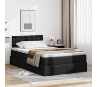 Teenpull Cama somier Base lecho canapé, cabecero tapizado, Estructura Metal Negro 120 x 190 cm, colchón Medio, almacenaje abatible, LED RGB USB para Dormitorio Moderno y