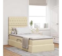 Teenpull Cama somier Base lecho canapé con cabecero Ajustable, Estructura tapizada Crema 90 x 190 cm, colchón Medio, luz LED USB, almacenaje elevable para Dormitorio Adulto