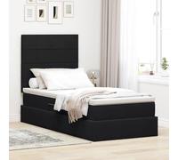 Teenpull Cama somier Base lecho canapé con cabecero de Terciopelo Negro, Estructura de Metal 90 x 190 cm, colchón Incluido, almacenaje elevable con LED RGB para Dormitorio Interior