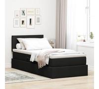 Teenpull Cama somier Base lecho canapé elevable con almacenaje, cabecero Ajustable, colchón 90 x 190 cm, Estructura tapizada Negra con LED USB, para Dormitorio Interior 1 Plaza 194 x 90 x 88 cm