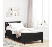 Teenpull Cama somier Base lecho con colchón Negro 90 x 190 cm, cabecero Ajustable, Estructura de Terciopelo y Madera, Luces LED RGB, Soporte de lámina para Dormitorio Moderno