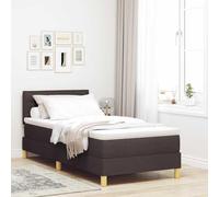 Teenpull Cama somier Base LED con cabecero, Estructura de Tela marrón Oscuro 90 x 200 cm, Cama Dormitorio con colchón, Soporte de láminas, Montaje para Adulto, Interior y Descanso