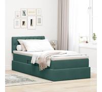 Teenpull Cama somier con almacenaje canapé elevable, cabecero y Estructura de Metal, Terciopelo Verde Oscuro, 90 x 190 cm, colchón Incluido para Dormitorio con