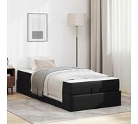 Teenpull Cama somier con colchón, Base de lecho Negro Mate en PVC, Estructura de Cama con almacenaje, Dormitorio 100 x 200 cm, Soporte de lámina para Descanso Interior